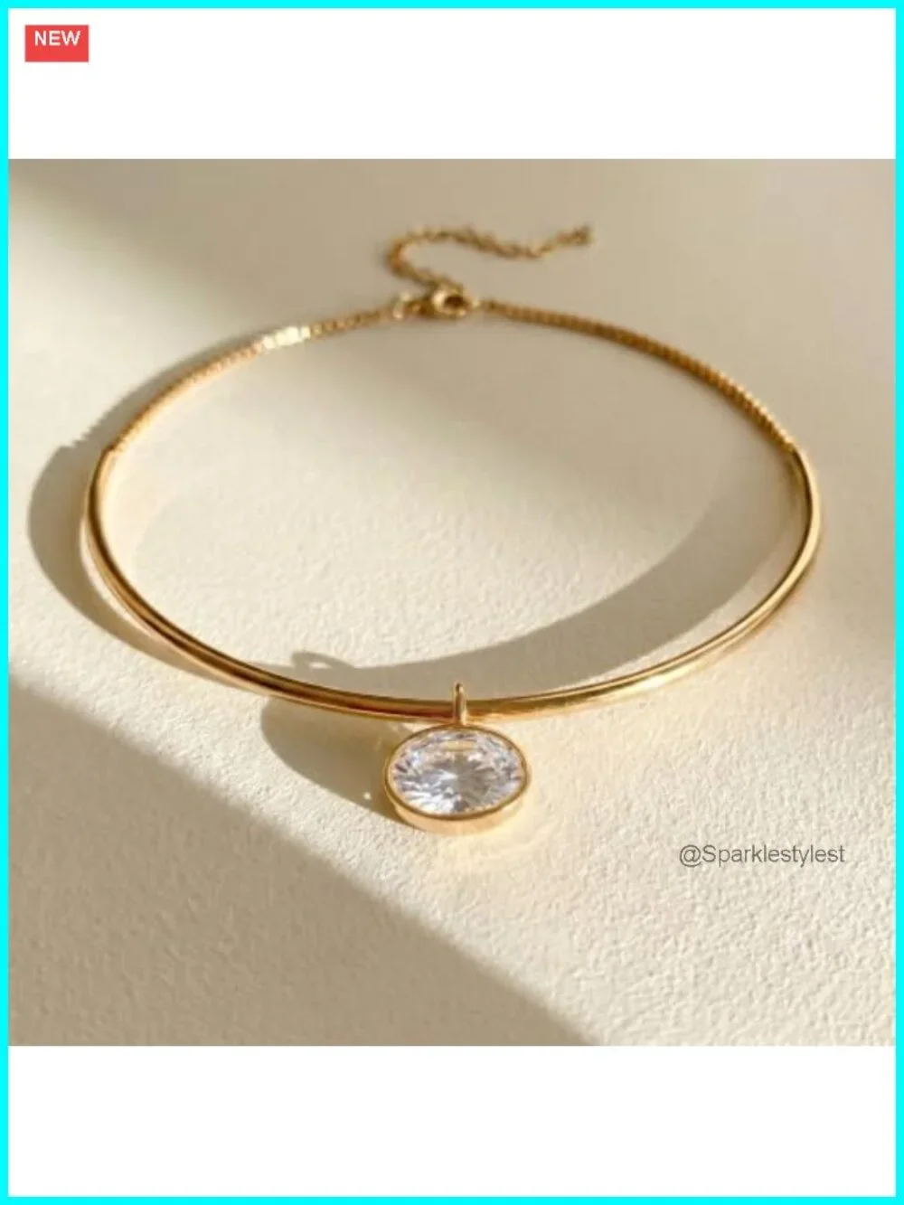 14K Gold Plated Brass Choker Necklace Cubic Zircon Bezel Pendant Minimalist